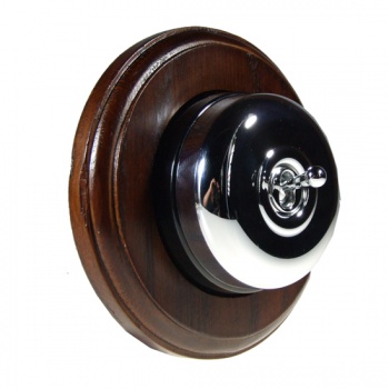 1 Gang 2 Way Dark Oak Wood, Polished Chrome Dome Period Switch